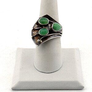 Estate Sterling Silver 925 Statement Ring w/ Green Cabochons Size 9, 12.1g